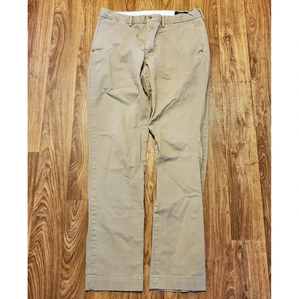 Polo Ralph Lauren Chino Pants Men 34x34 Tan Stretch Straight Fit Khaki Golf